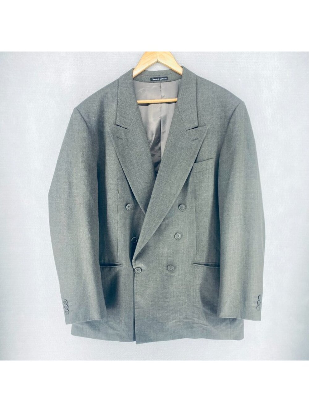 Vintage Saint Laurent Blazer Mens 46L Gray Wool Double Breasted Jacket France